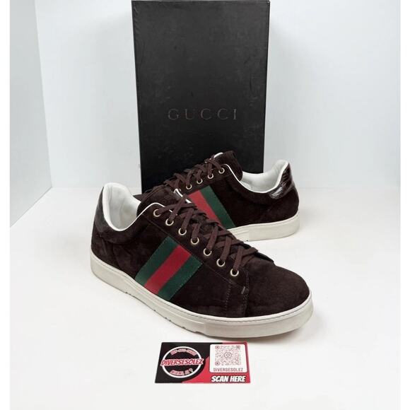 Gucci Other - Size 10.5US - Gucci Ace Web Brown Suede Sneakers🤎